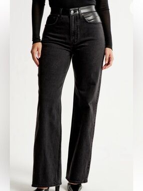 Abercrombie Curve Love Black High-Rise Jeans with Faux Leather Waistband